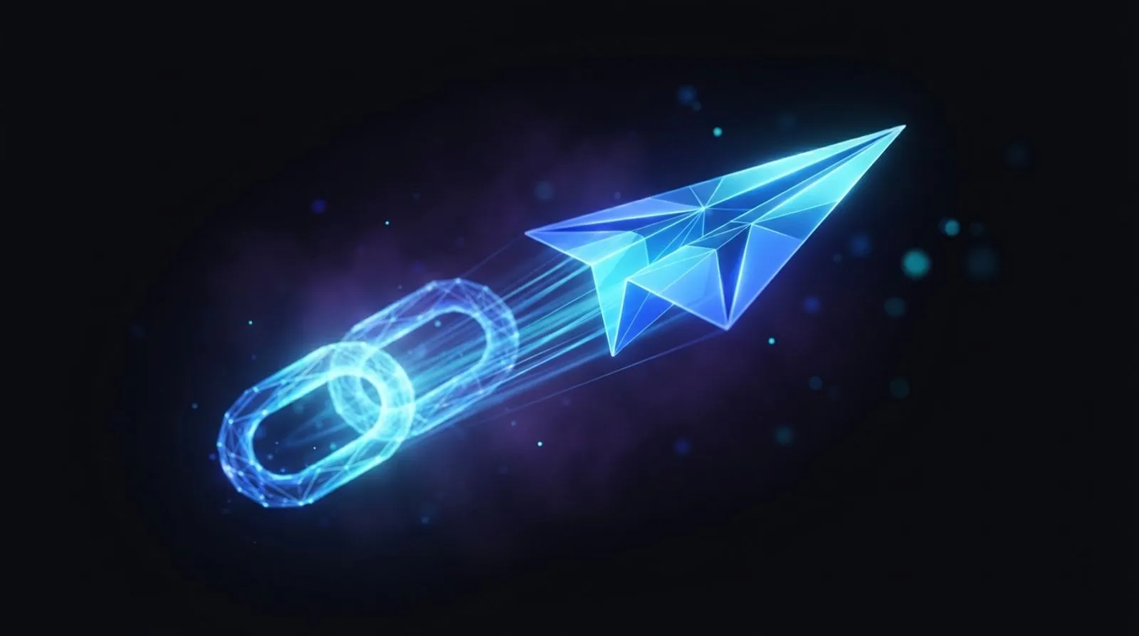 Avião de papel do Telegram saindo de um link curto t.me, simbolizando um convite de grupo ou canal