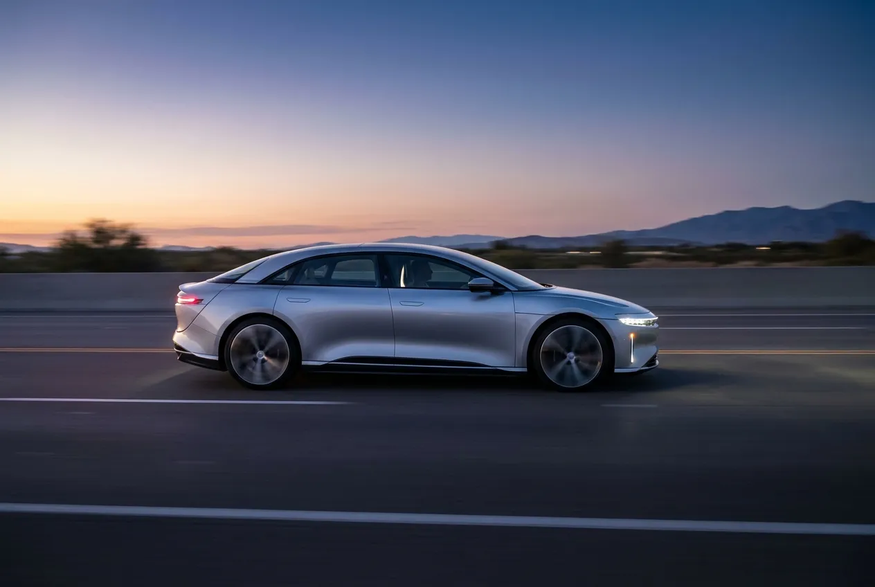 Carro elétrico futurista da Tesla em ambiente urbano